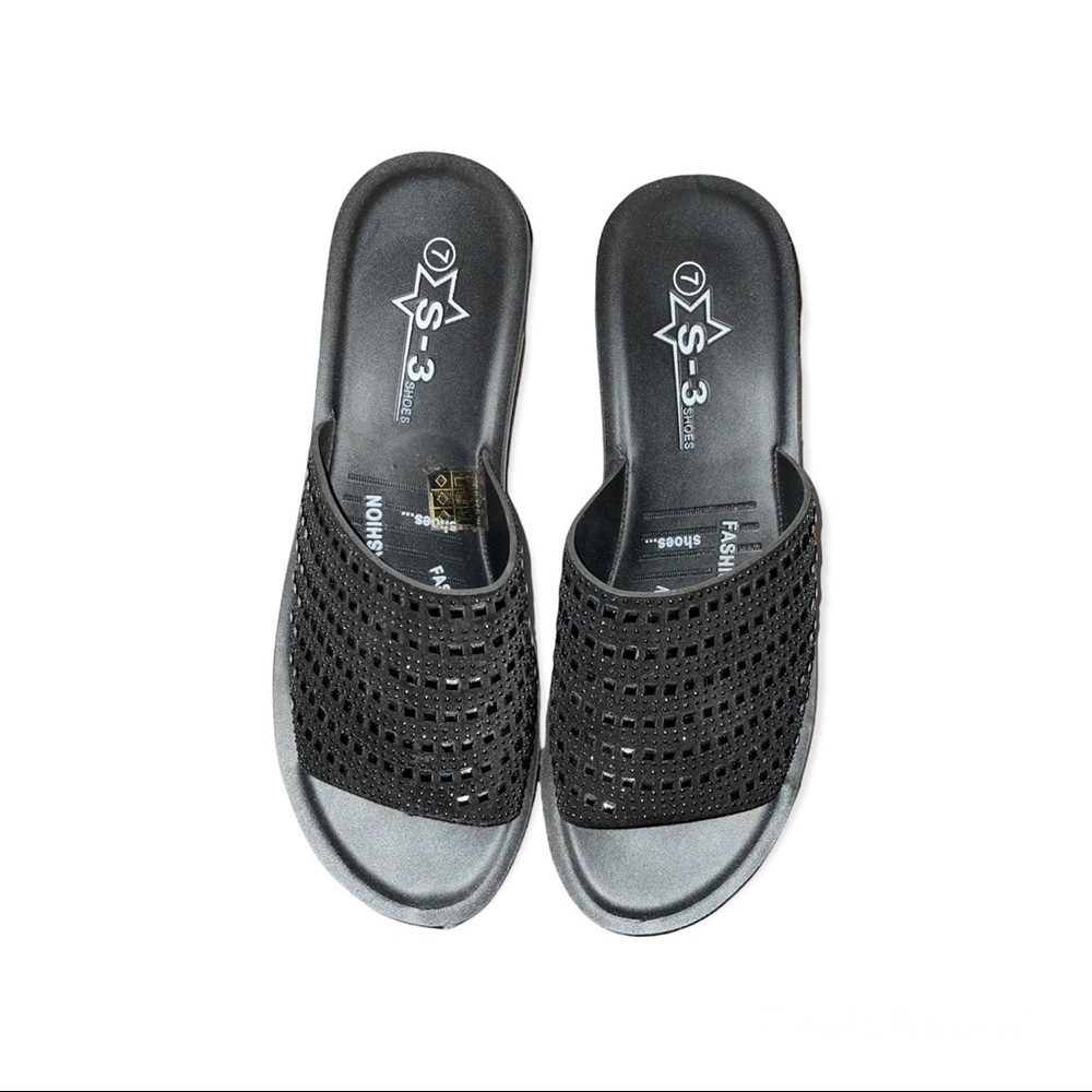 Black Crystal Sandal Slides Size 7